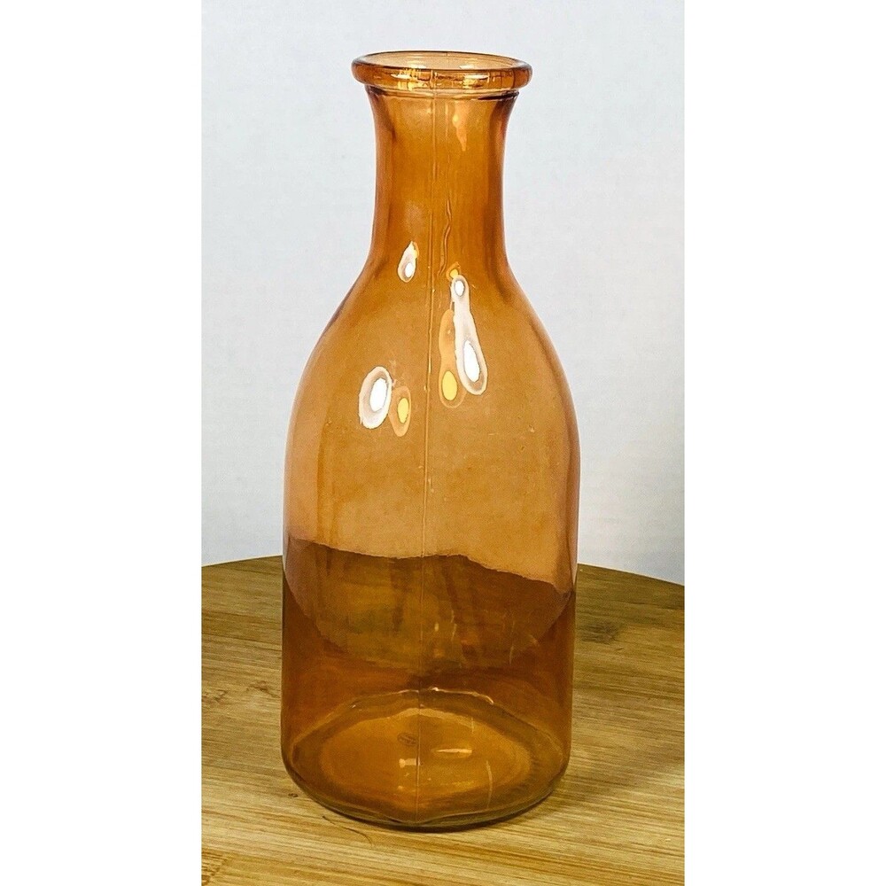 Unmarked Art Glass Vase Amber Bottle Shape 9” Tall Glossy Translucent China